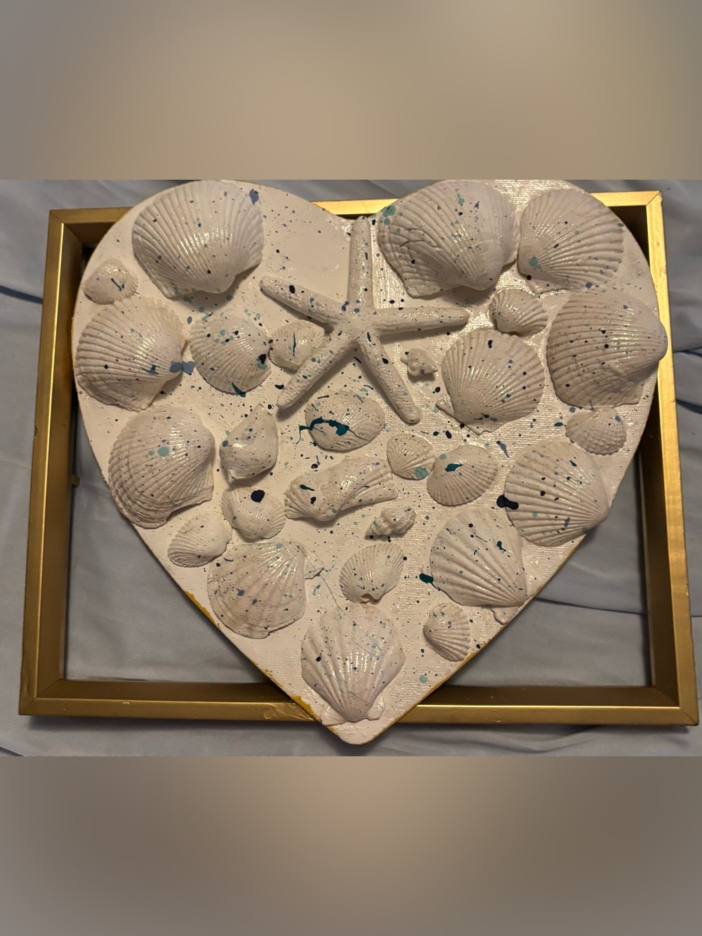 Handmade White Seashell Heart Wall Art 8”x 10”